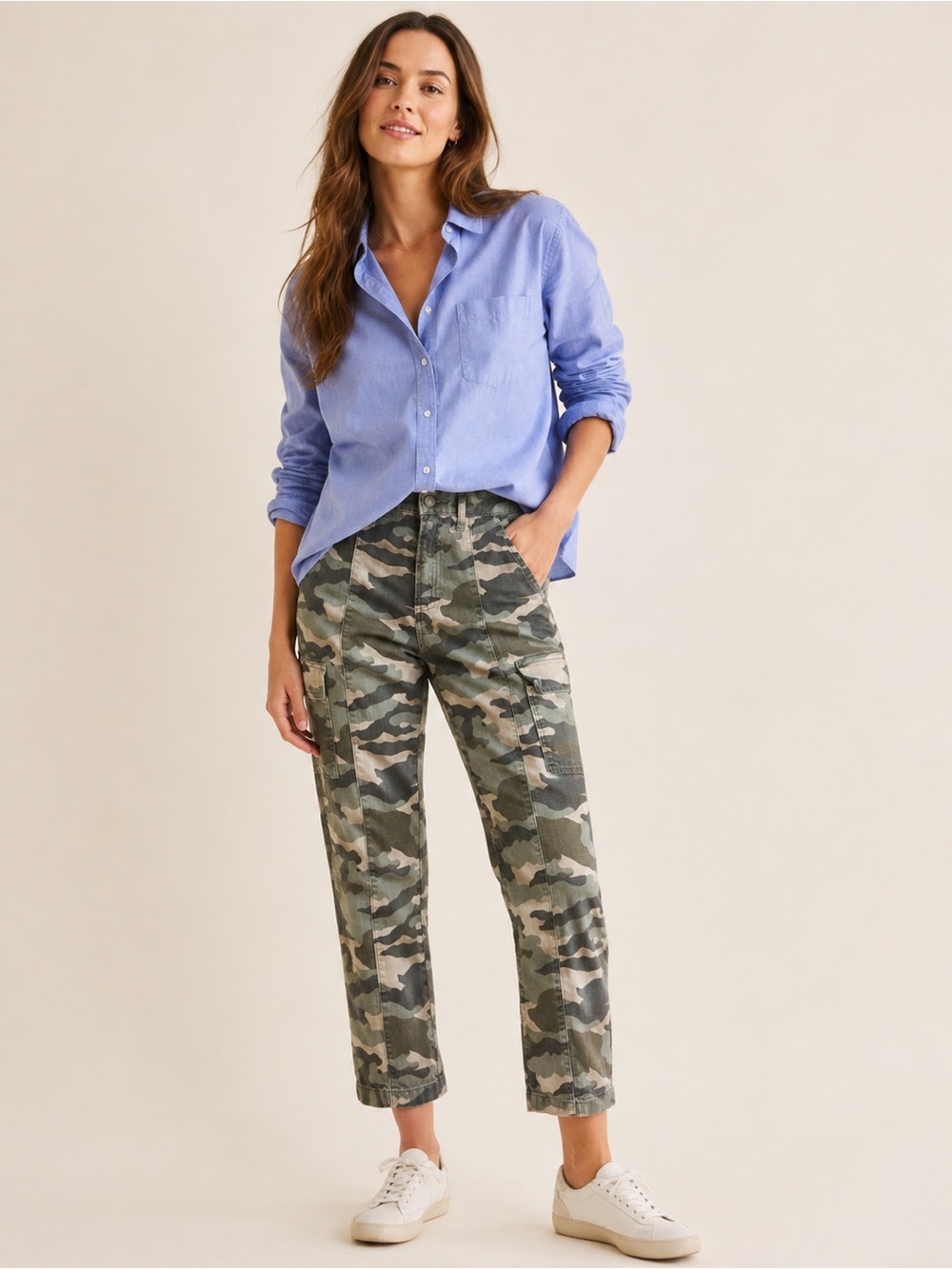 J. Crew Vintage Straight Cargo Camo Pants High Rise Cropped Green Tan Size 28